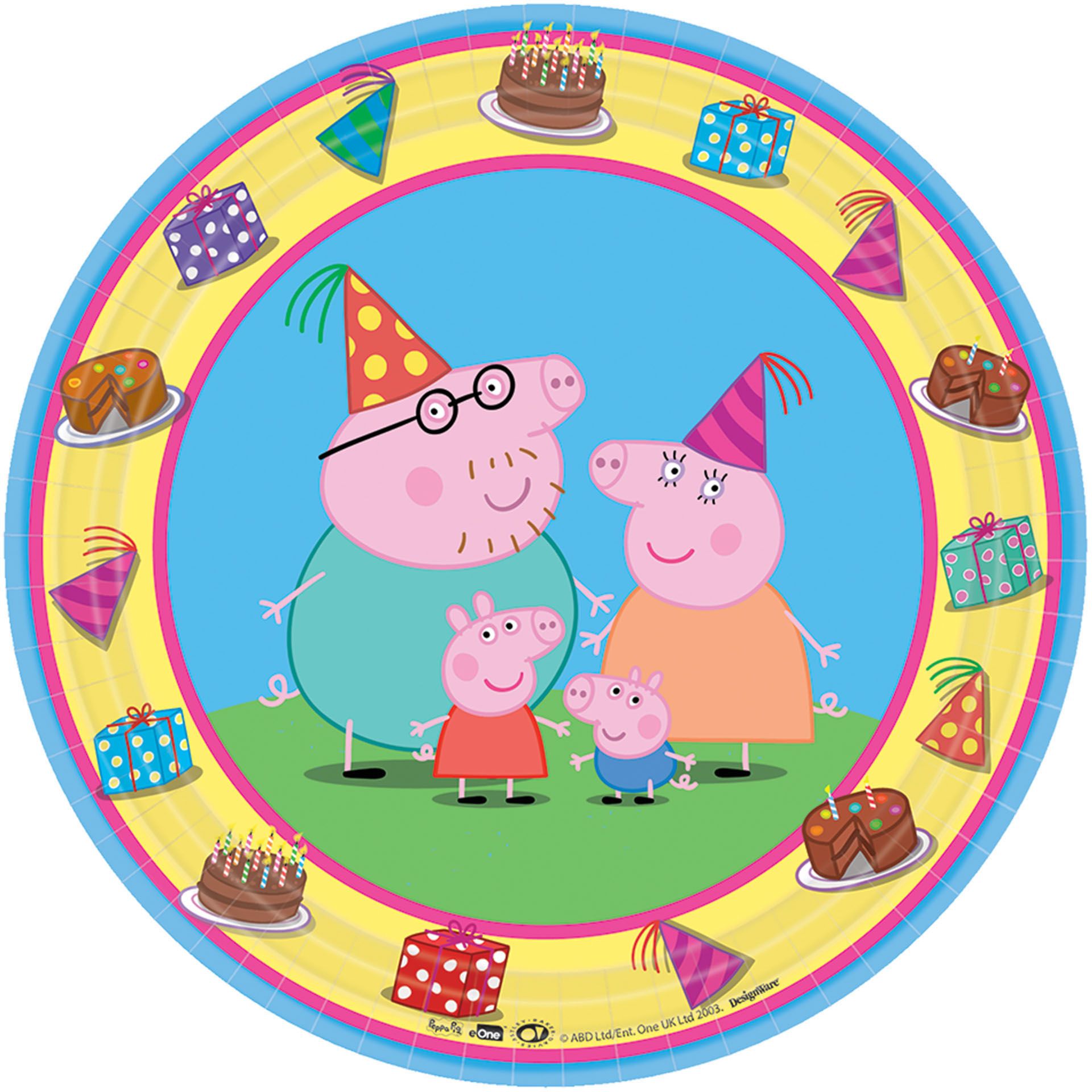 Nickelodeon Peppa Pig Round Paper Disposable Dessert Plates, Blue/Yellow, 7-in, 8-pk, for Birthday Party Overhead_Flat