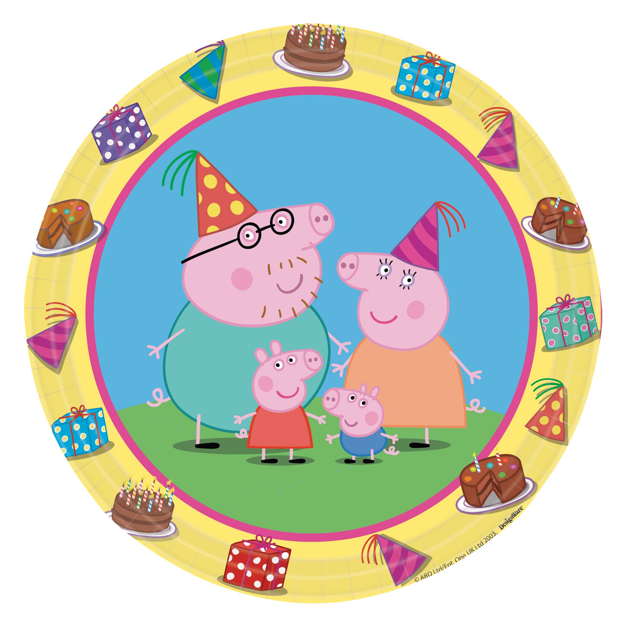 Nickelodeon Peppa Pig Round Paper Disposable Dessert Plates, Blue/Yellow, 7-in, 8-pk, for Birthday Party Overhead_Flat