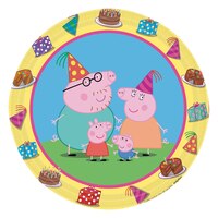 Nickelodeon Peppa Pig Round Paper Disposable Dessert Plates, Blue/Yellow, 7-in, 8-pk, for Birthday Party Overhead_Flat