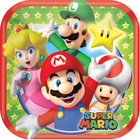 Nintendo Super Mario Bros Round Paper Disposable Dessert Plates, Blue/Green, 7-in, 8-pk, for Birthday Party Front_Flat