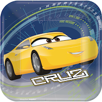 Assiettes à dessert pour fête d'anniversaire, Disney Les bagnoles 3, carré, 7 po, paq. 8 Overhead_Flat