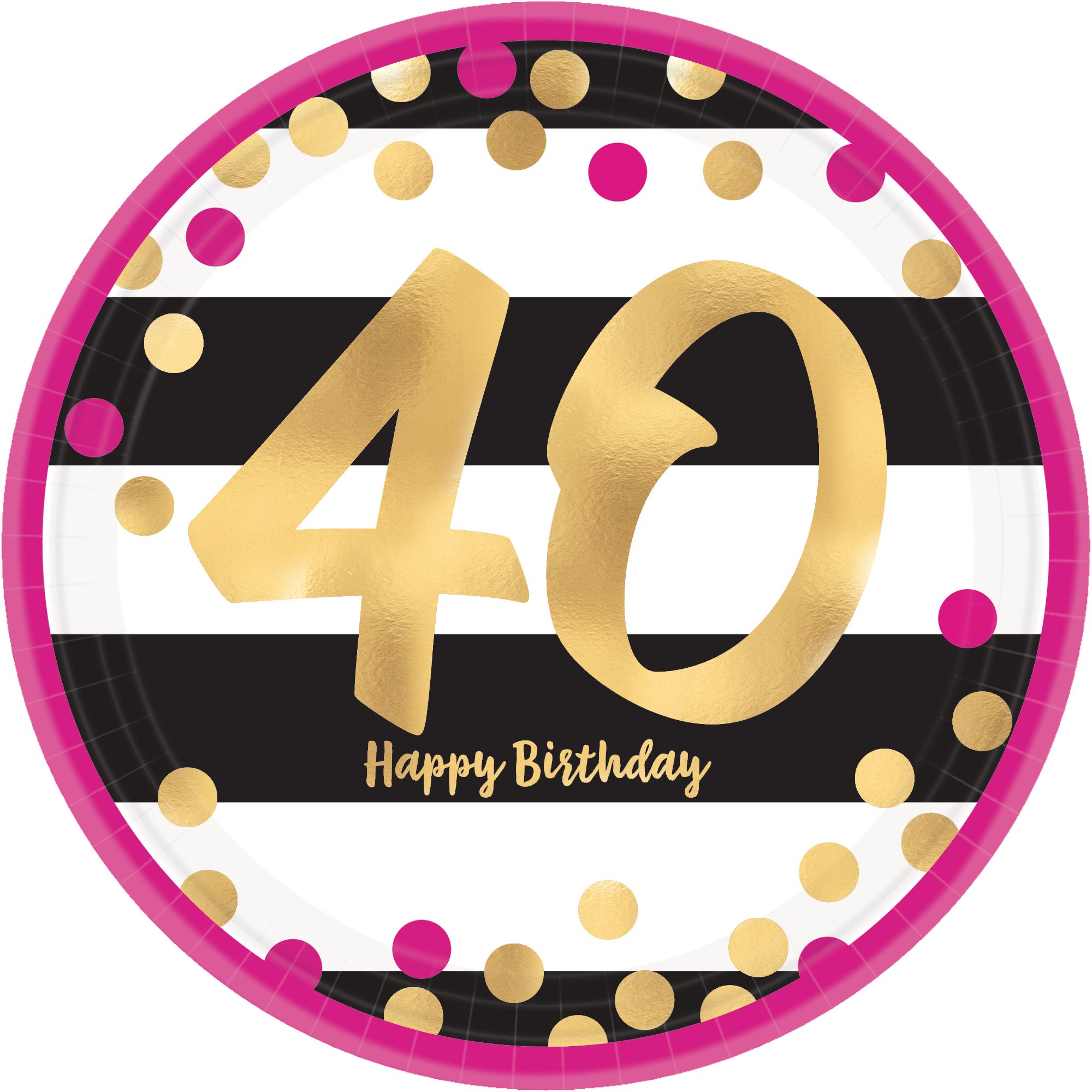 Metallic Pink & Gold 40th Birthday Dessert Plates, 8-pk Overhead_Flat