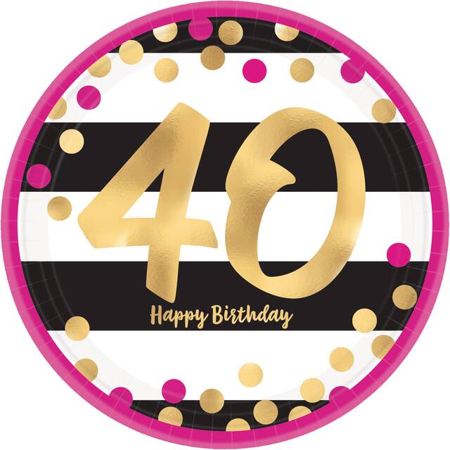 Metallic Pink & Gold 40th Birthday Dessert Plates, 8-pk Overhead_Flat