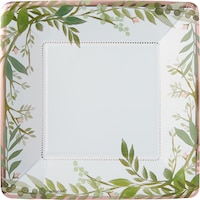 Assiettes à dessert métallisées verdure florale paq. 8 Overhead_Flat