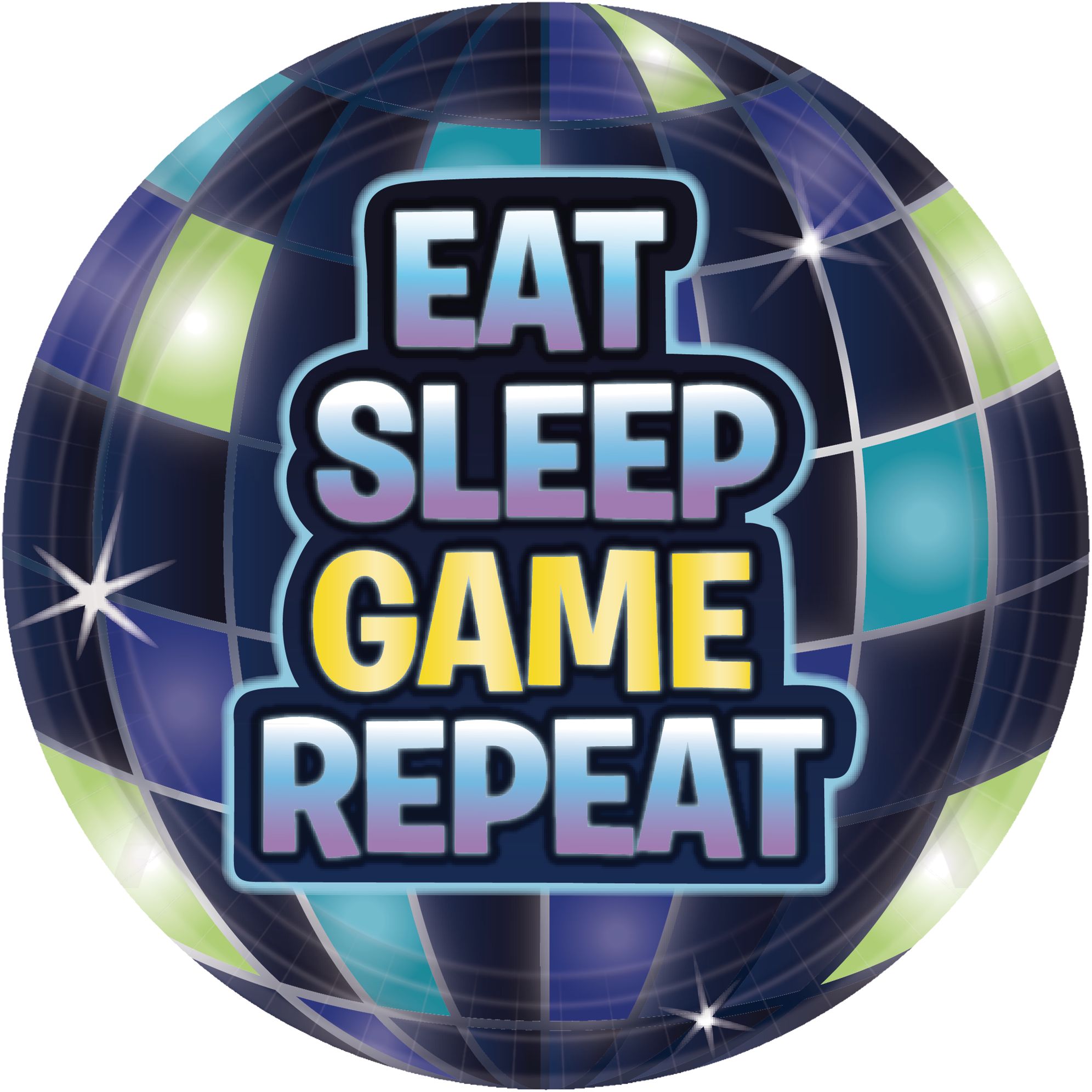 Battle Royal "Eat Sleep Game Repeat" Round Paper Disposable Dessert Plates, Blue, 7-in, 8-pk, for Birthday Party