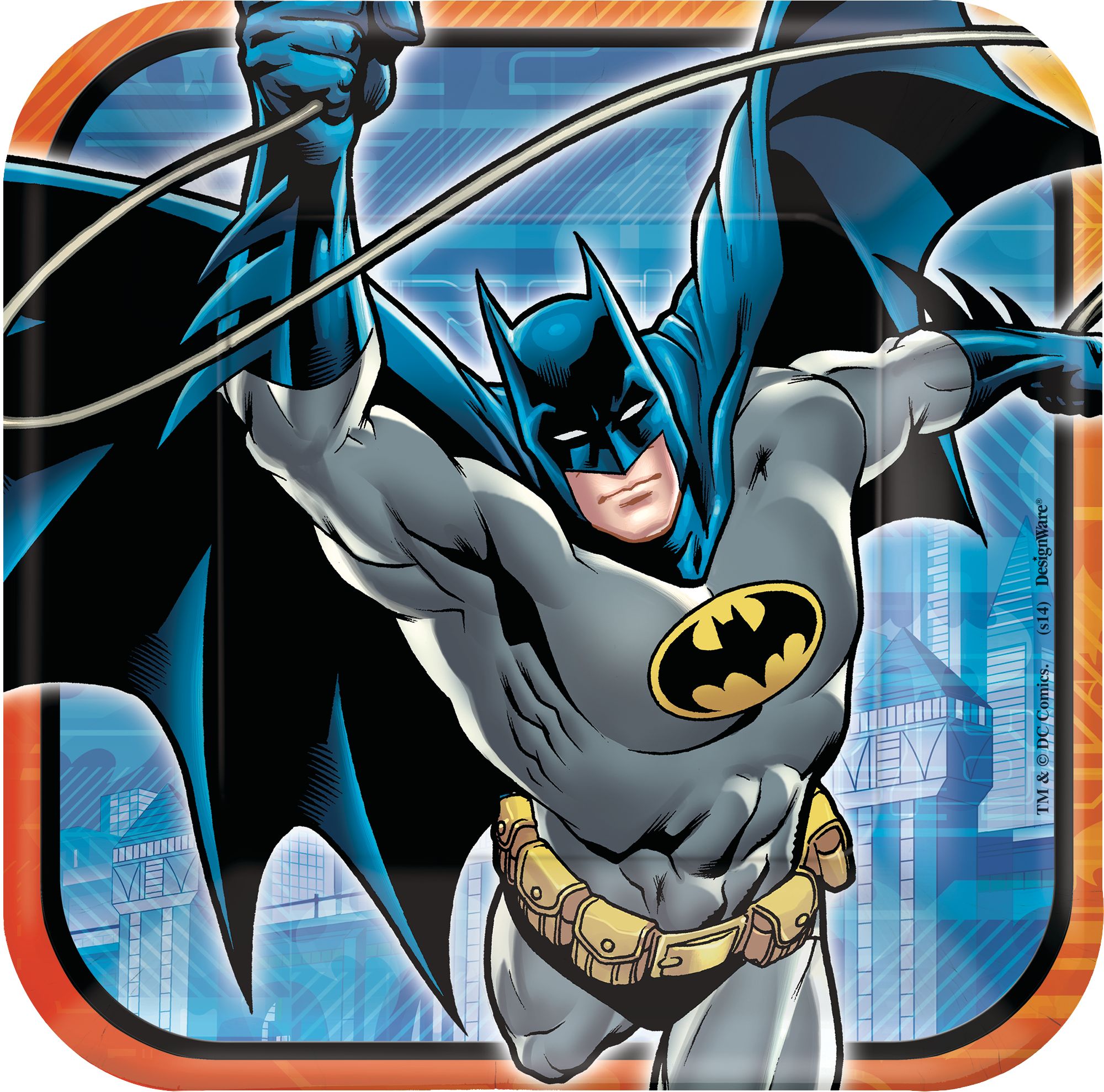 Batman Birthday Party Square Lunch Plates, 9-in, 8-pk Overhead_Flat