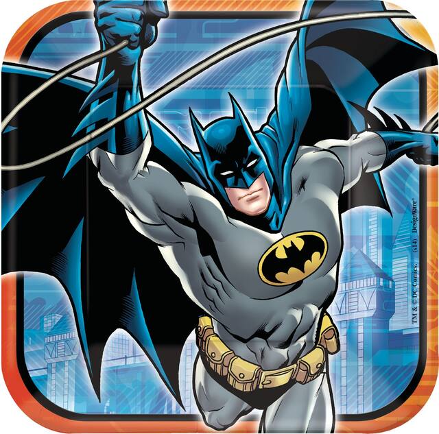 Batman Birthday Party Square Lunch Plates, 9-in, 8-pk Overhead_Flat