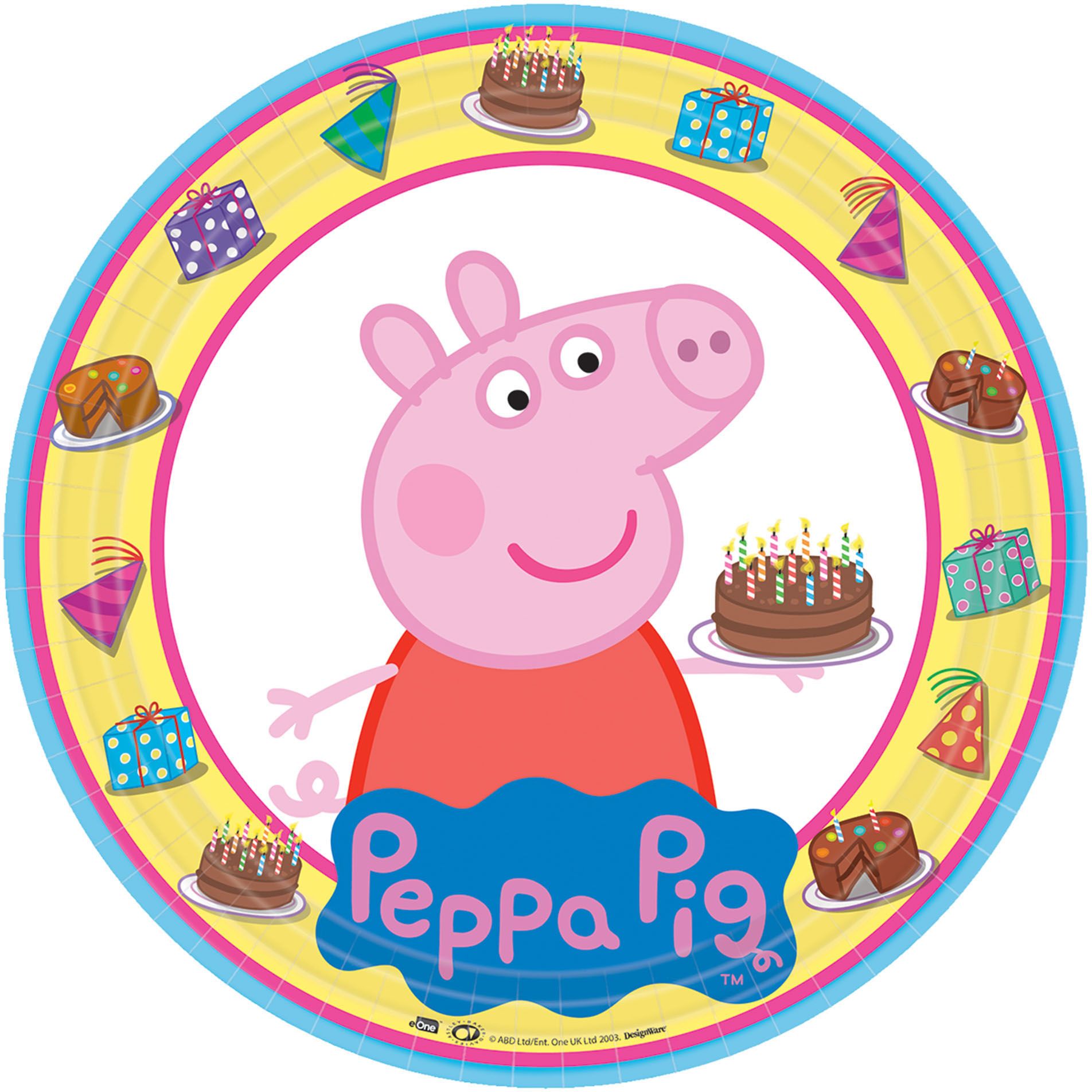 Nickelodeon Peppa Pig Round Paper Disposable Lunch Plates,Yellow/Pink, 9-in, 8-pk, for Birthday Party Overhead_Flat