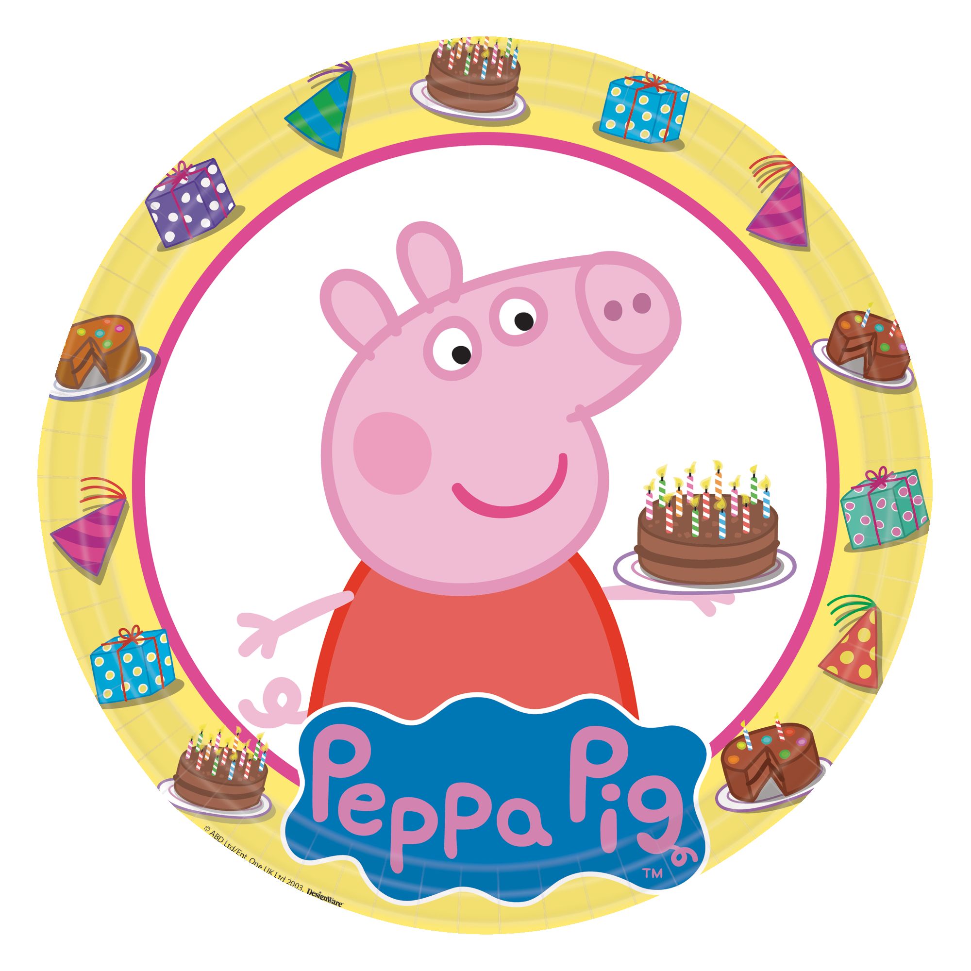 Nickelodeon Peppa Pig Round Paper Disposable Lunch Plates,Yellow/Pink, 9-in, 8-pk, for Birthday Party Overhead_Flat