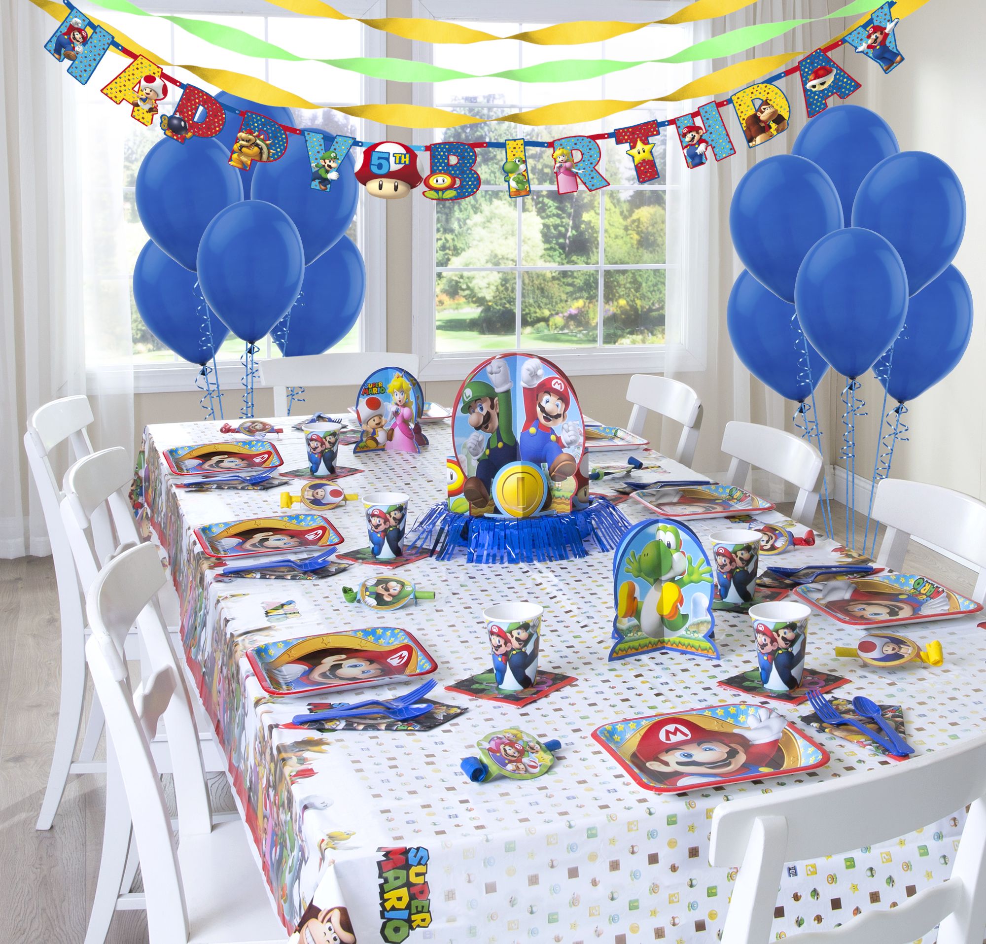 Nintendo Super Mario Bros Round Paper Disposable Lunch Plates, Blue/Green, 9-in, 8-pk, for Birthday Party Composite_or_Mixed