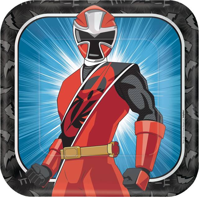 Assiettes à dîner pour fête d'anniversaire, Power Rangers Ninja Steel, carré, grand, 9 po, paq. 8 Overhead_Flat