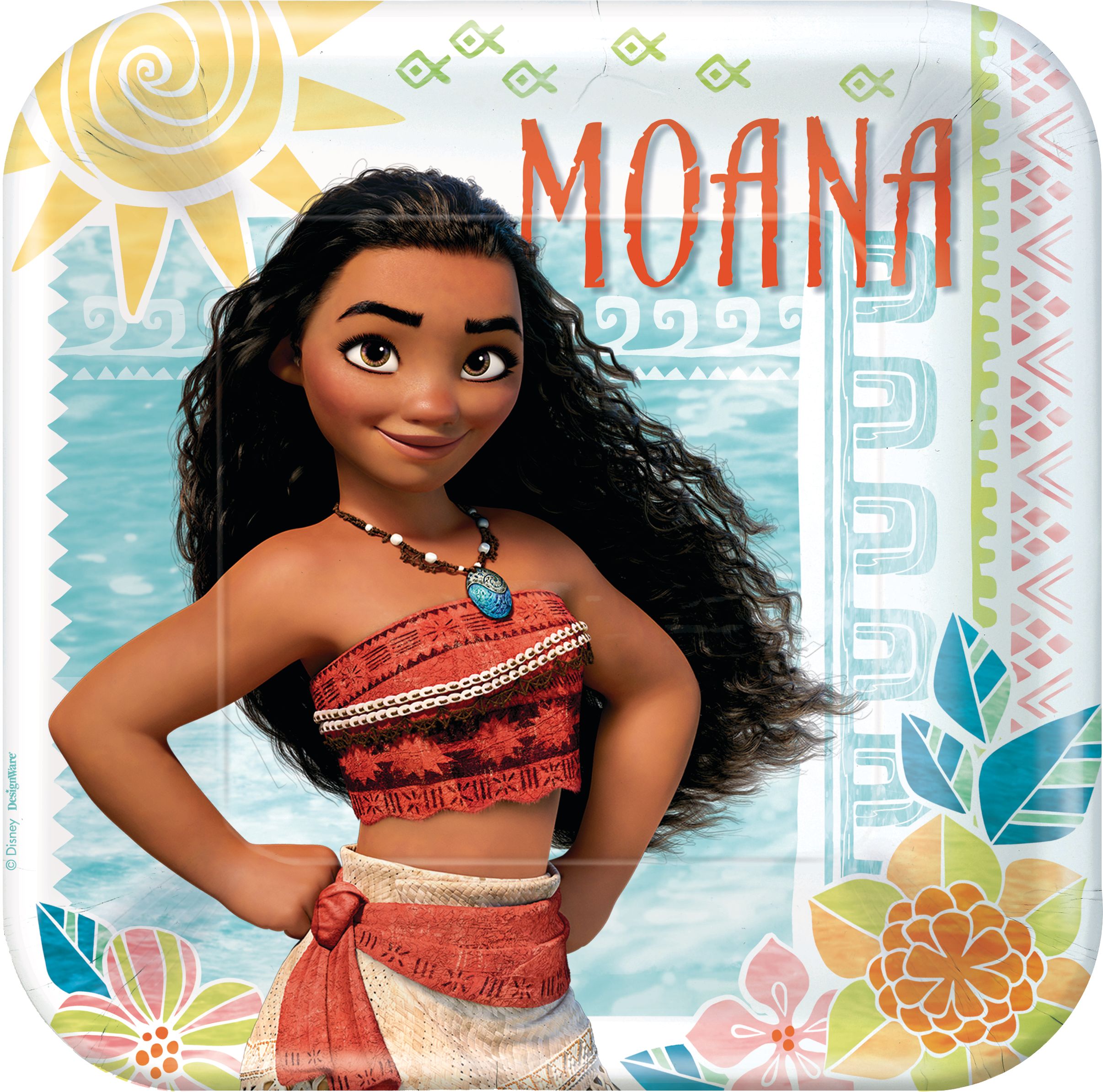 Assiettes à dîner pour fête d'anniversaire, Disney Moana, carré, 9 po, paq. 8 Overhead_Flat
