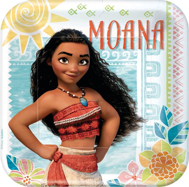 Disney Moana Square Paper Disposable Lunch Plates,Yellow/Blue, 9-in, 8-pk, for Birthday Party Overhead_Flat