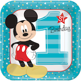 Disney Mickey Mouse Milestone 1st Birthday Square Lunch Plates, 9-in, 8-pk Front_Flat