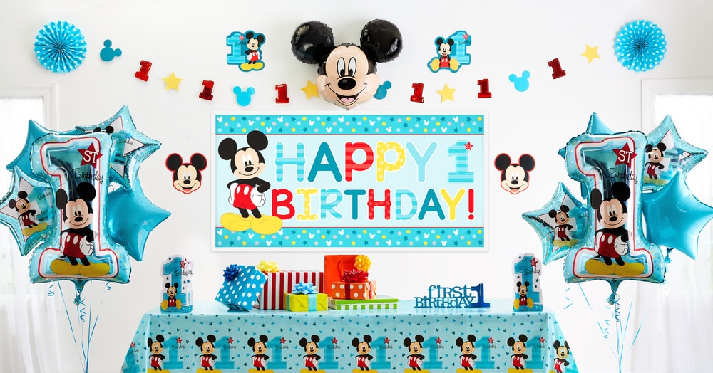 Disney Mickey Mouse Milestone 1st Birthday Square Lunch Plates, 9in, 8