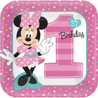 Disney Minnie Mouse Milestone 1st Birthday Large Square Lunch Plates, 9-in, 8-pk Front_Flat