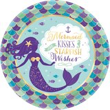 Wishful Mermaid "Mermaid Kisses And Starfish Wishes" Lunch Paper Plates, 9-in, 8-pk Overhead_Flat