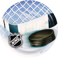 National Hockey League NHL Round Paper Disposable Lunch Plates, Blue/White, 9-in,8-pk, for Sports Party Overhead_Flat