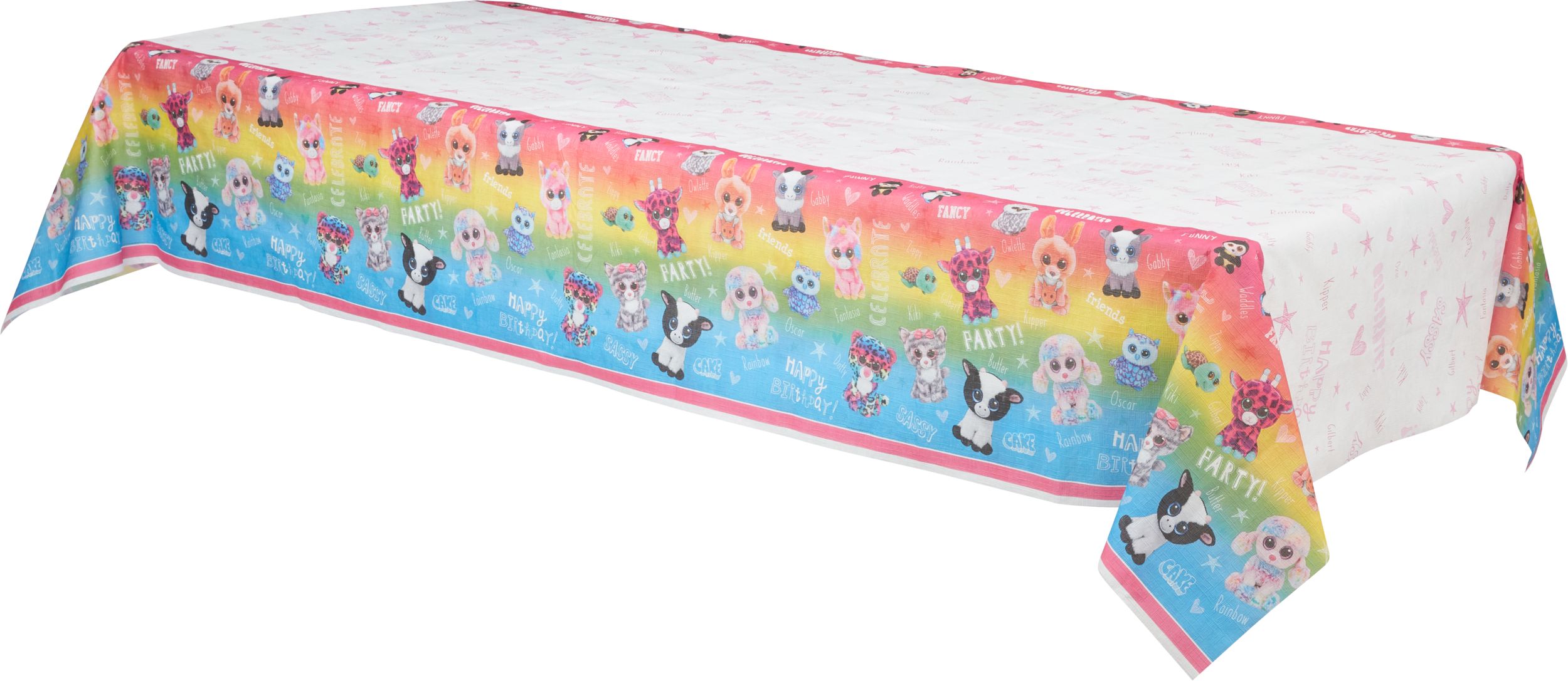 Beanie Boo's Birthday Party Plastic Table Cover, 54-in x 96-in Front_Angled_Left