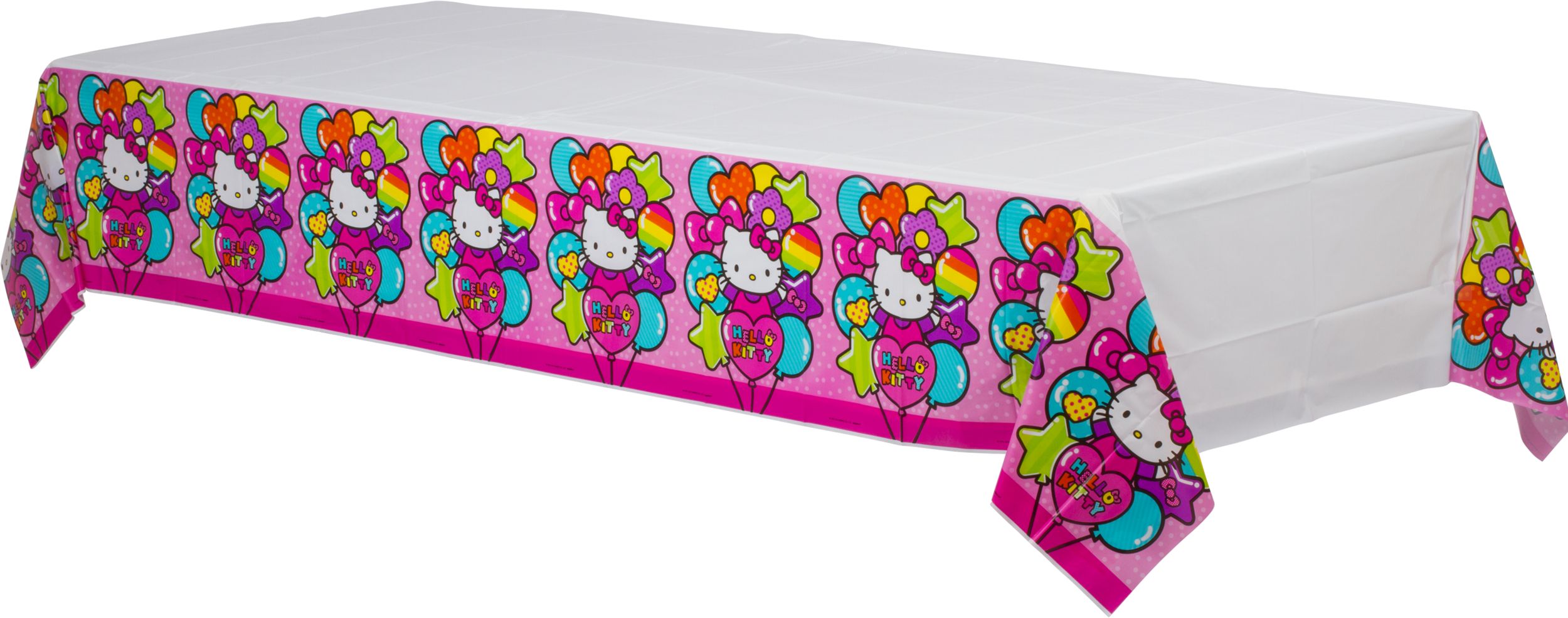 Rainbow Hello Kitty Birthday Party Plastic Table Cover, 54-in x 96-in Front_Three_Fourths_Angled_Left