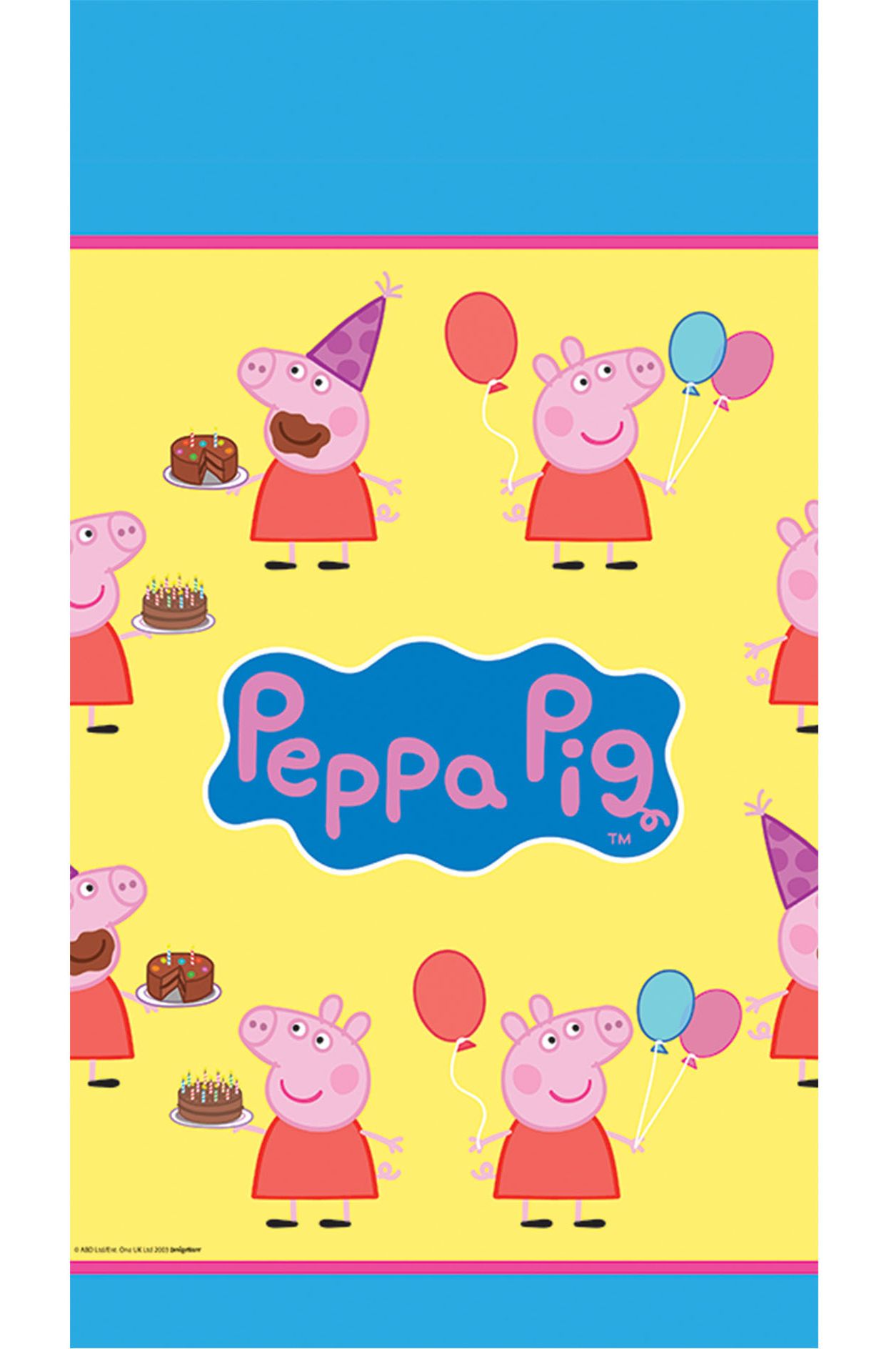 Nappe rectangulaire réutilisable en plastique Peppa Pig de Nickelodeon, bleu/jaune, 54 x 96 po, pour fête d'anniversaire Overhead_Flat