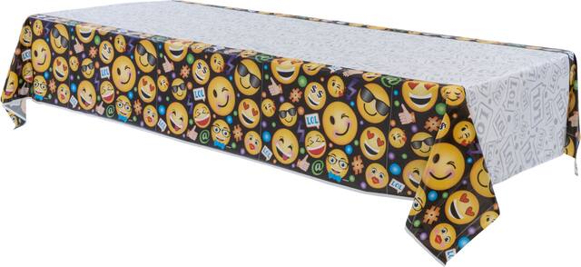 Smiley Birthday Party Plastic Table Cover, 54-in x 96-in Front_Angled_Left