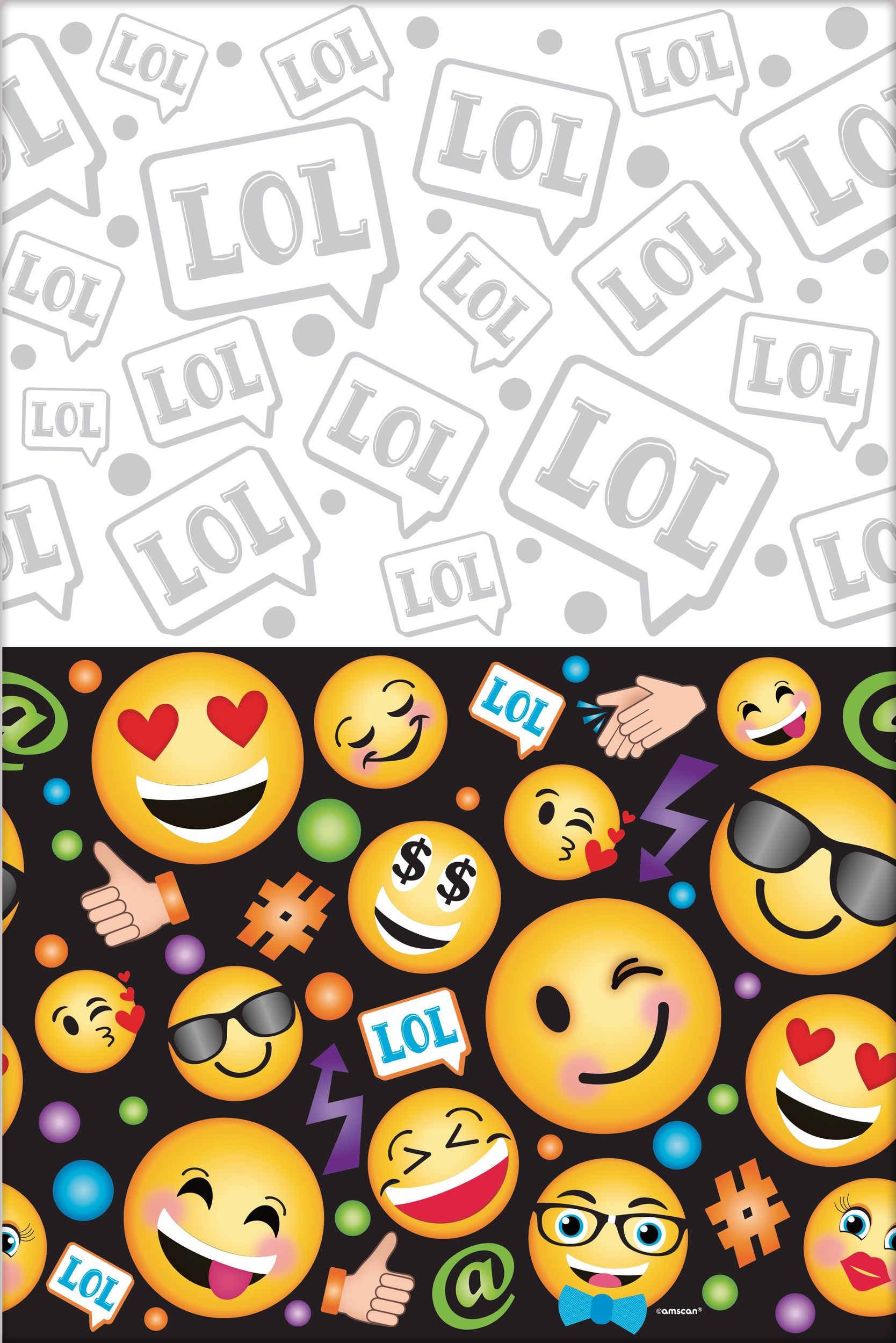 Smiley Birthday Party Plastic Table Cover, 54-in x 96-in Overhead_Flat