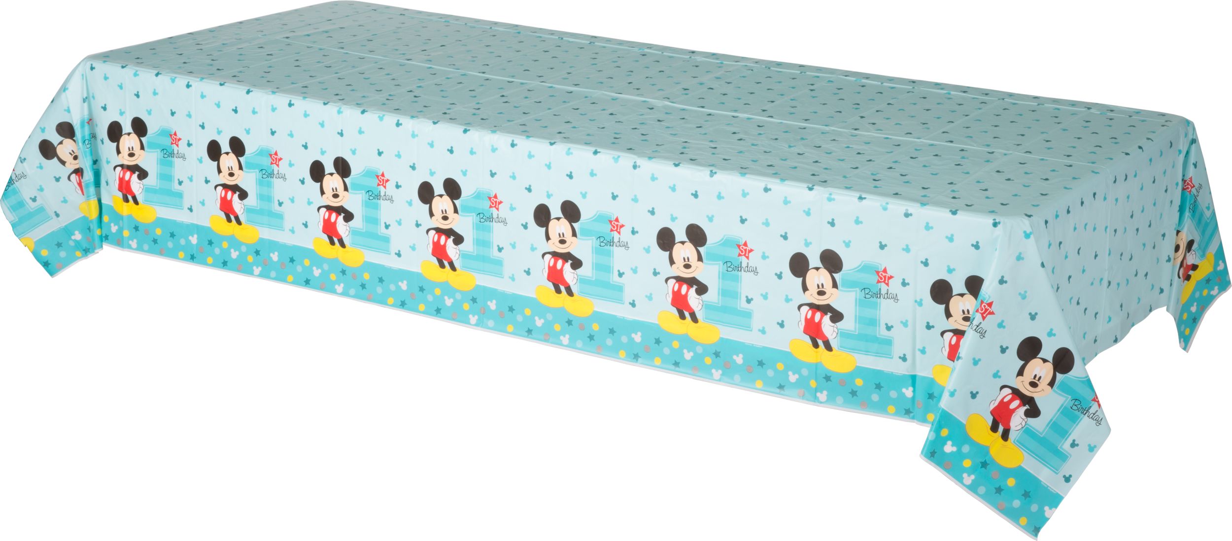 Disney Mickey Mouse Milestone 1st Birthday Plastic Table Cover,  54-in x 96-in Front_Angled_Right