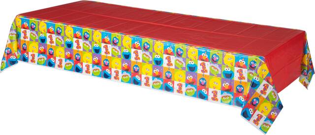Sesame Street Elmo/Big Bird/Cookie Monster Rectangle Plastic Reusable Table Cover, Red, 54x96-in, for Birthday Party Front_Angled_Left
