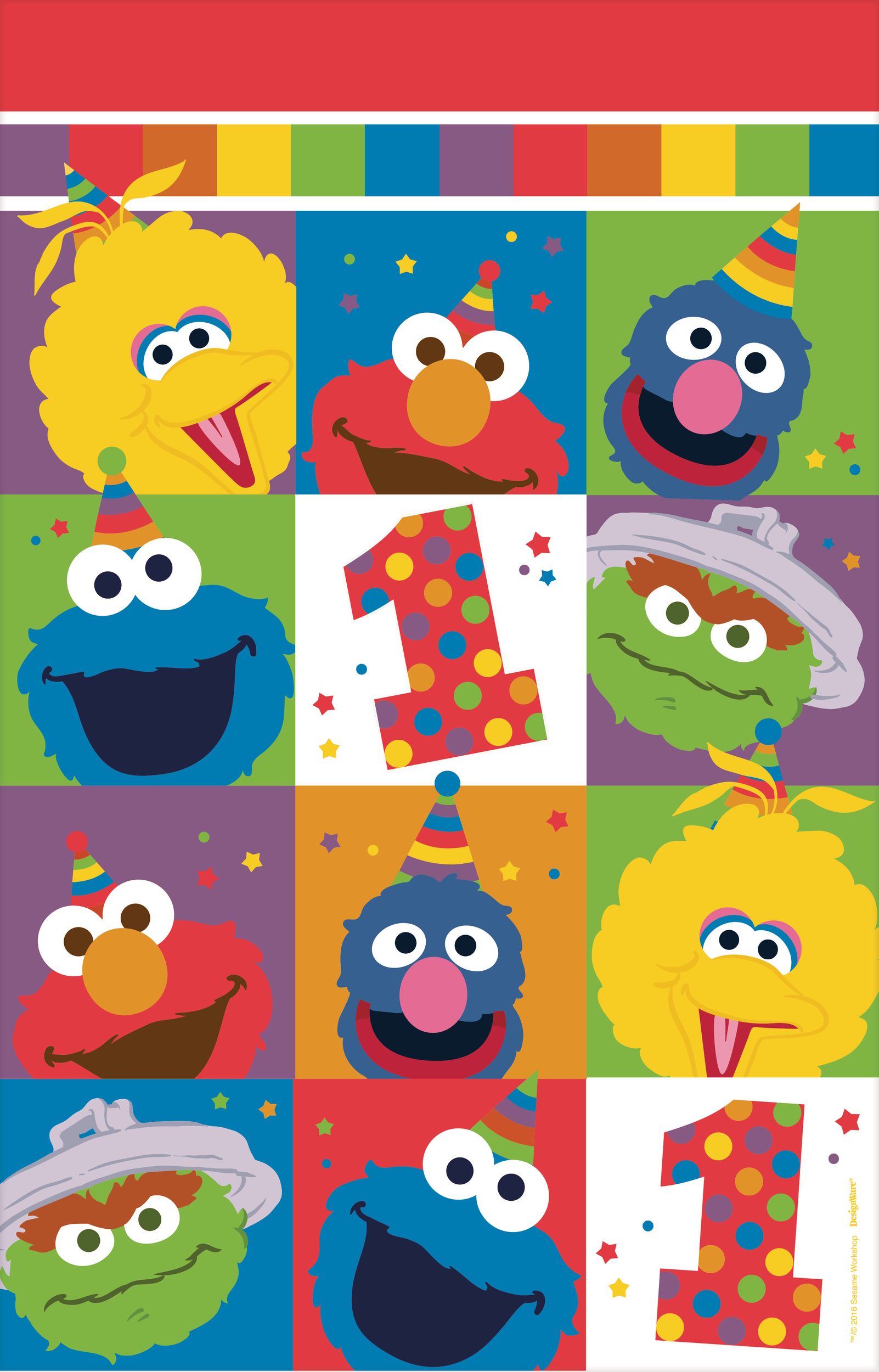 Sesame Street Elmo/Big Bird/Cookie Monster Rectangle Plastic Reusable Table Cover, Red, 54x96-in, for Birthday Party CloseUp