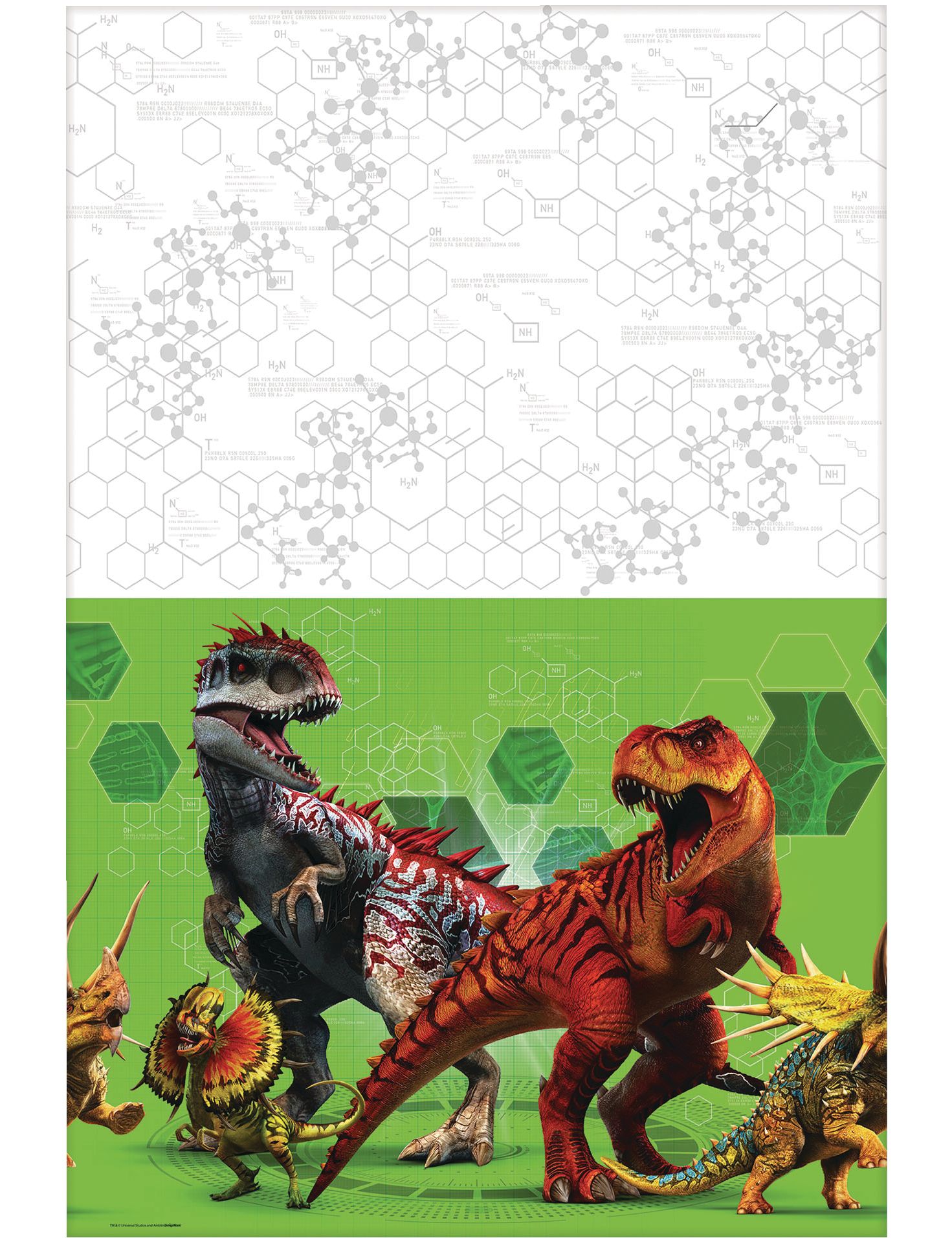 Jurassic World Dinosaur Rectangle Plastic Reusable Table Cover, Green, 54x96-in, for Birthday Party CloseUp