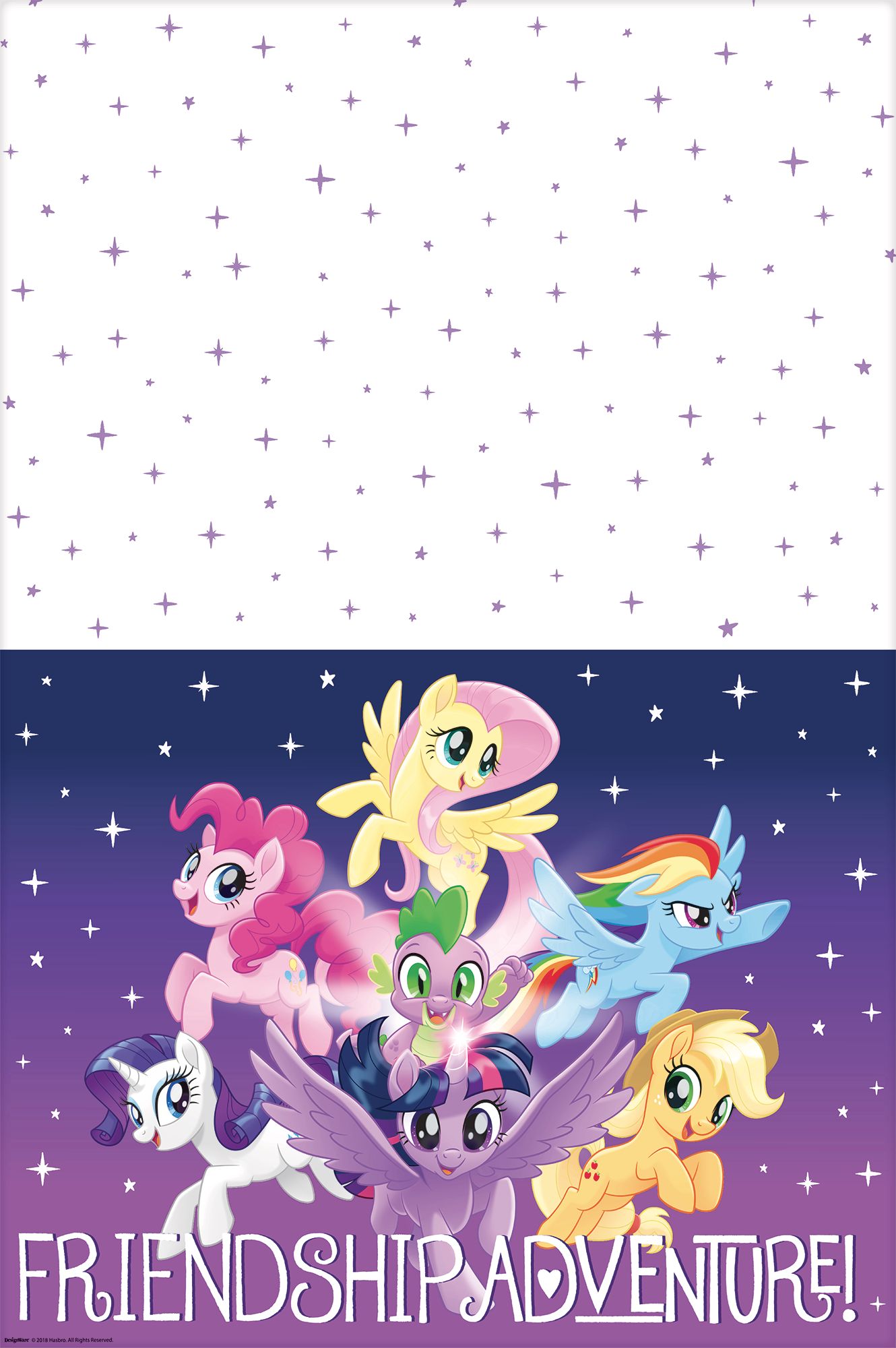 My Little Pony "Friendship Adventure" Rectangle Plastic Reusable Table Cover, Blue/Purple, 54x96-in, for Birthday Party Overhead_Flat