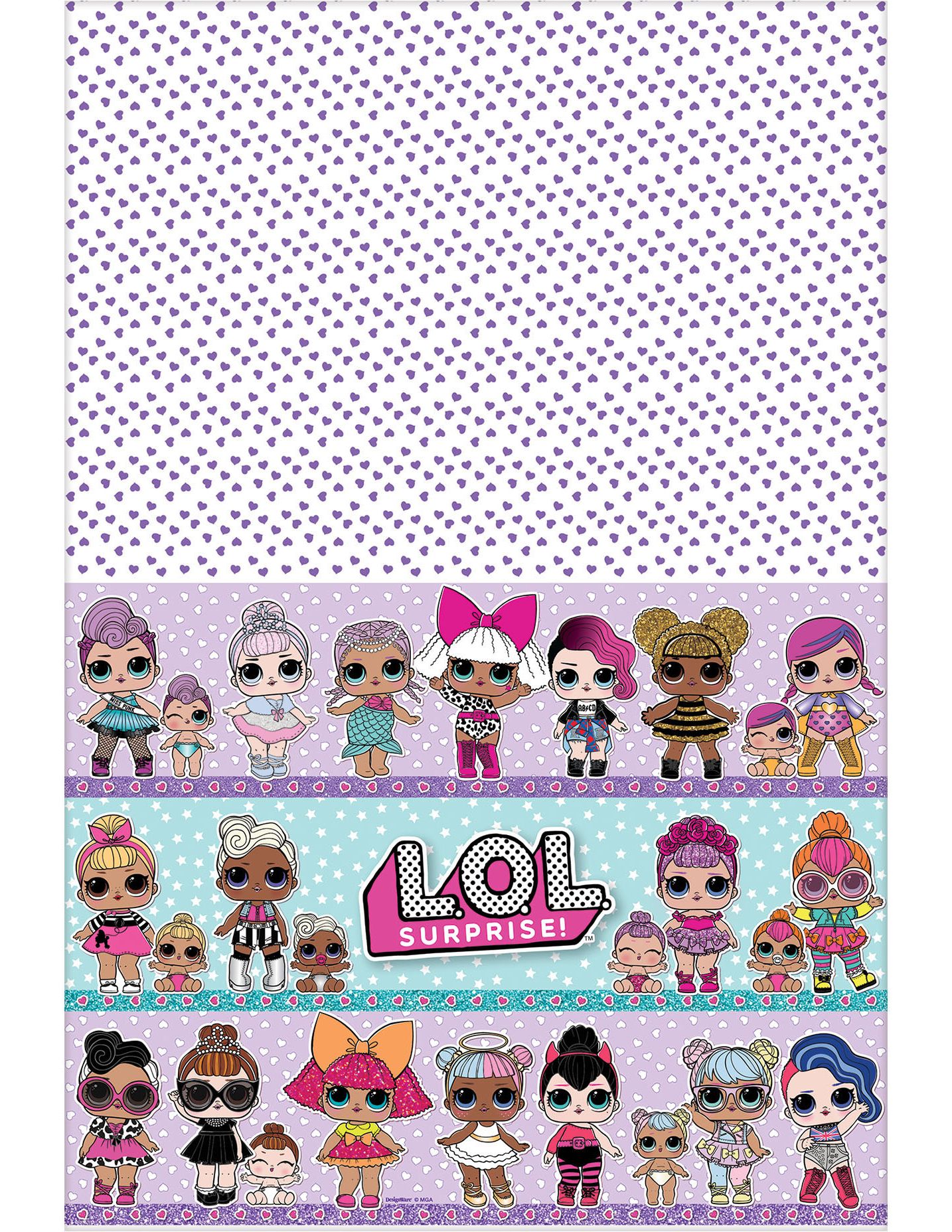 L.O.L. Surprise! Rectangle Paper Disposable Table Cover, Multi-Coloured, 54x96-in, for Birthday Party Overhead_Flat