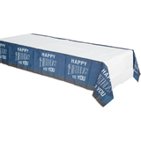 Birthday Party Plastic Table Cover, Blue/Black/White Front_Three_Fourths_Angled_Left
