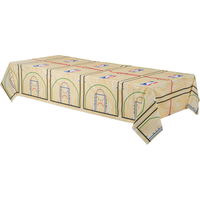 National Basketball League MBA Rectangle Plastic Reusable Table Cover, Orange, Basketball Court, 54x102-in, for Sports Party Front_Angled_Left