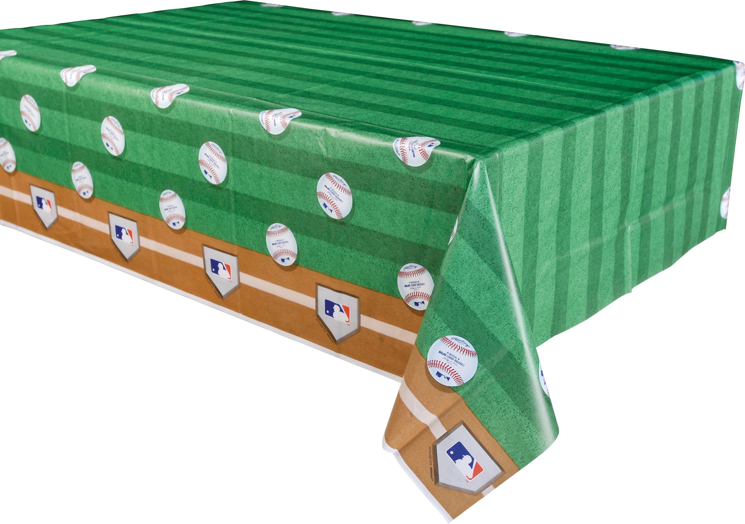Major League Baseball MLB Rawlings Rectangle Plastic Reusable Table Cover, Green, 54x102-in, for Sports Party CloseUp