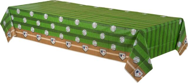 Major League Baseball MLB Rawlings Rectangle Plastic Reusable Table Cover, Green, 54x102-in, for Sports Party Front_Angled_Left