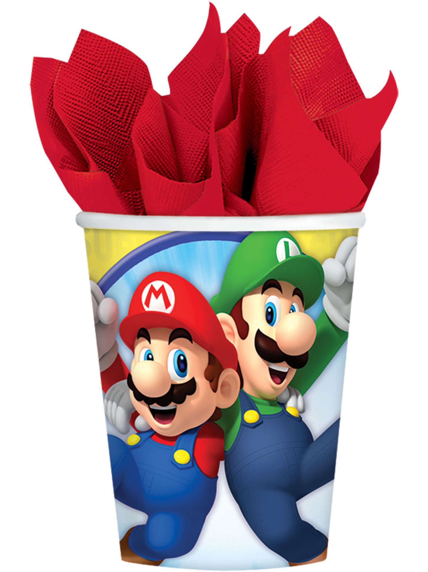 Nintendo Super Mario Bros Paper Disposable Cups, Red/Blue/Green, 9-oz, 8-pk, for Birthday Party Front_Flat