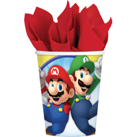 Nintendo Super Mario Bros Paper Disposable Cups, Red/Blue/Green, 9-oz, 8-pk, for Birthday Party Front_Flat
