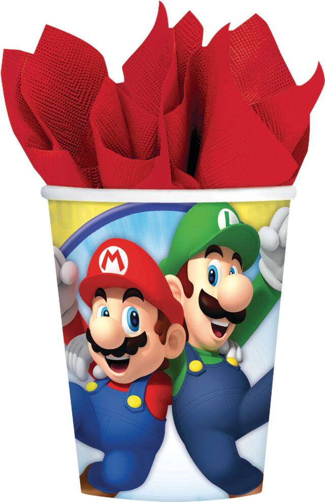 Nintendo Super Mario Bros Paper Disposable Cups, Red/Blue/Green, 9-oz, 8-pk, for Birthday Party Front_Flat