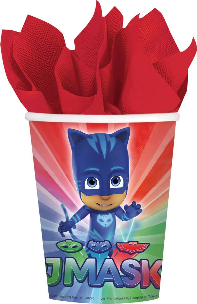 PJ Masks Catboy/Owlette/Gekko Paper Disposable Cups, Red/Blue/Green, 9-oz, 8-pk, for Birthday Party Front_Flat