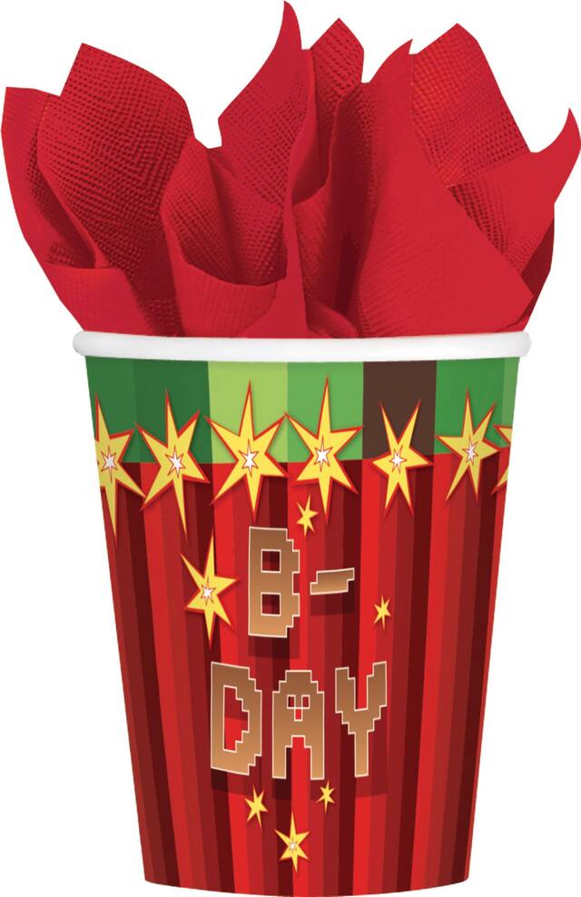 Pixelated Video Game Birthday Party Disposable Cups, 9-oz, 8-pk Front_Flat