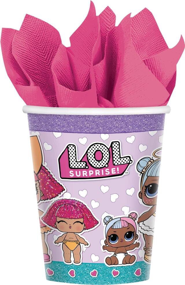 L.O.L. Surprise! Paper Disposable Cups, Purple/Blue, 9-oz, 8-pk, for Birthday Party Front_Flat