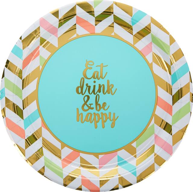 Pastel & Gold Herringbone Dinner Plates, 8-pk Overhead_Flat