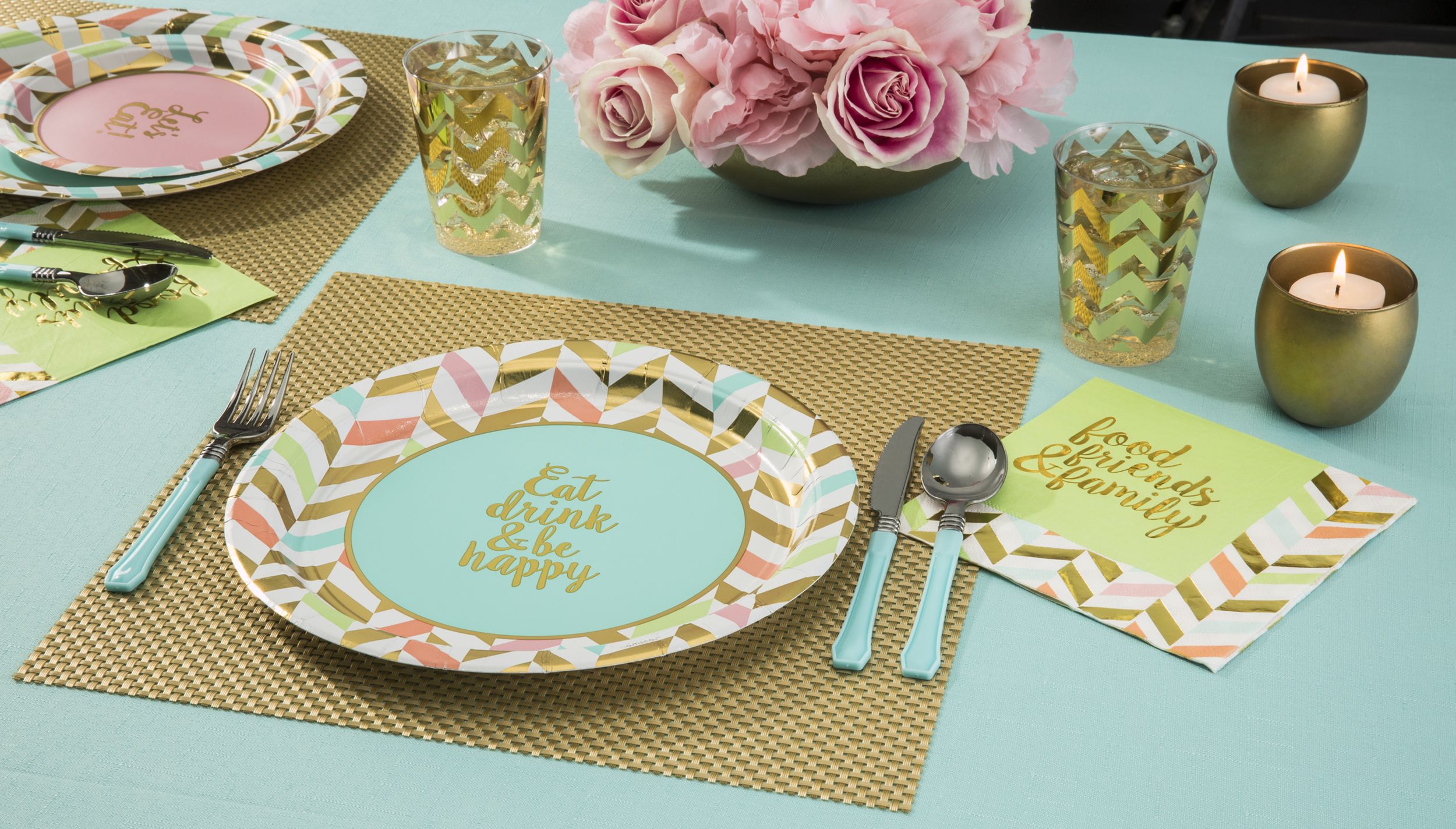 Pastel & Gold Herringbone Dinner Plates, 8-pk Composite_or_Mixed