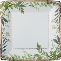 Love & Leaves Square Paper Disposable Dinner Plates, White/Green, Floral Greenery, 10-in, 8-pk, for Bachelorette/Engagement/Bridal Shower