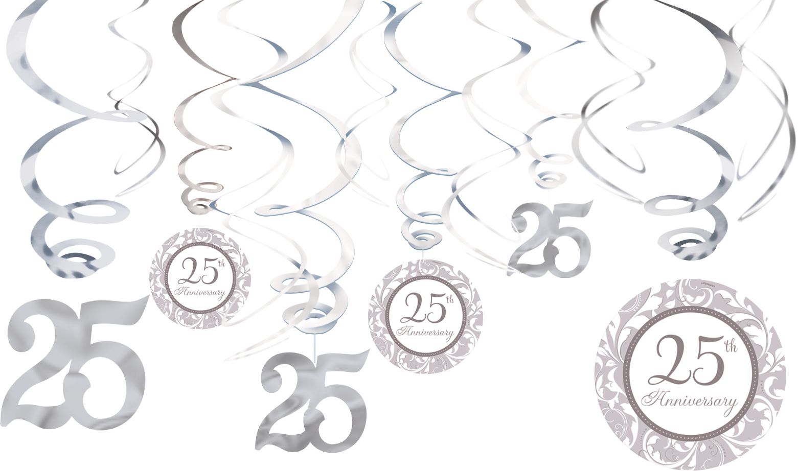 25th Anniversary Swirl Decorations, 12-pc Front_Flat
