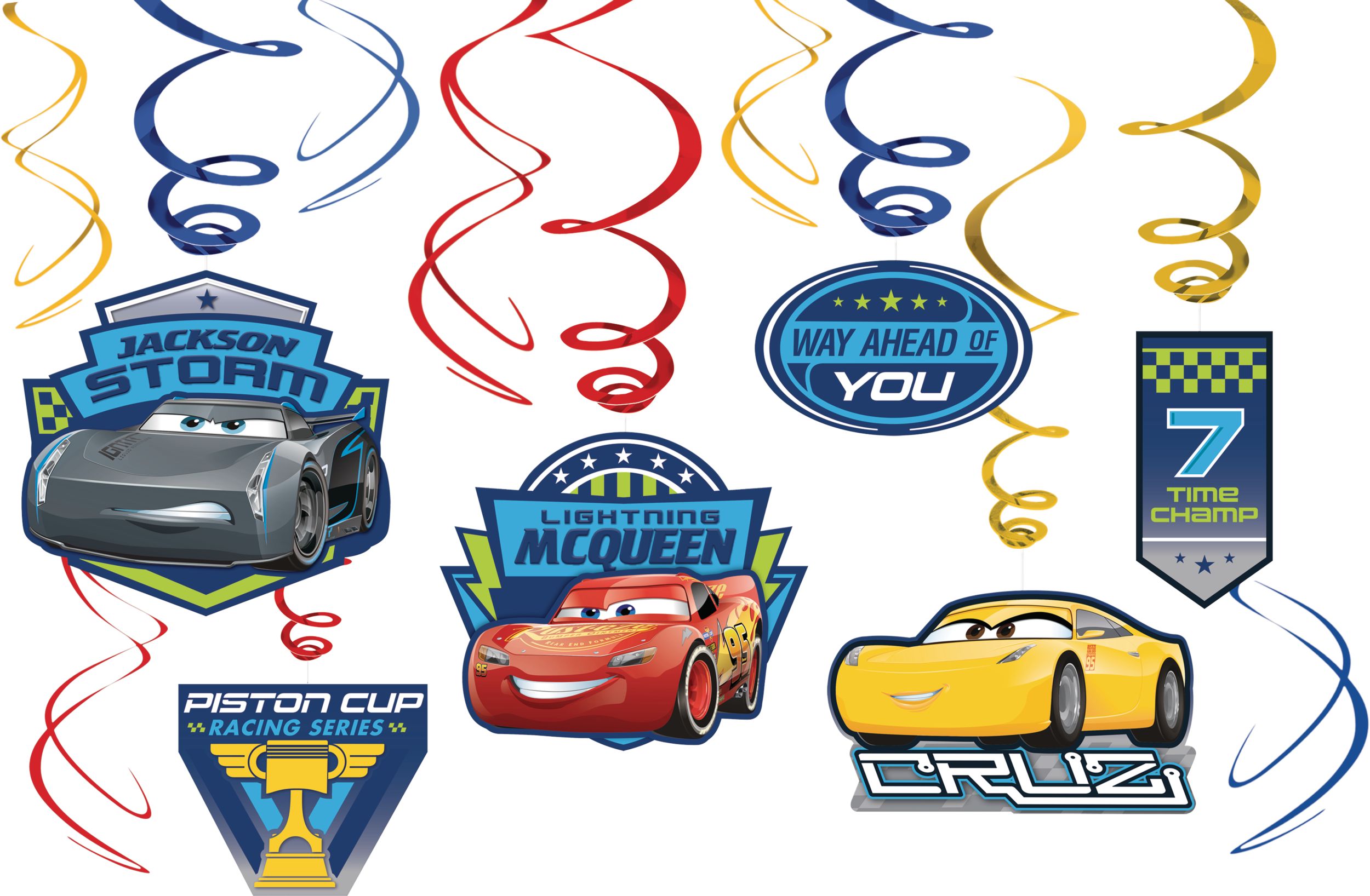 Disney Cars 3 Easy to Hang Swirl Birthday Party Decorations, 12-pc Front_Flat