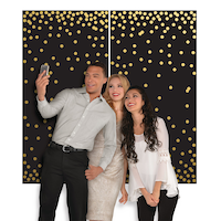 Plastic Scene Setter Background Decoration, Black/Gold, Polka Dot, 65-in, 2-pk, for New Year's Eve/Graduation/Birthday Party Front_Flat