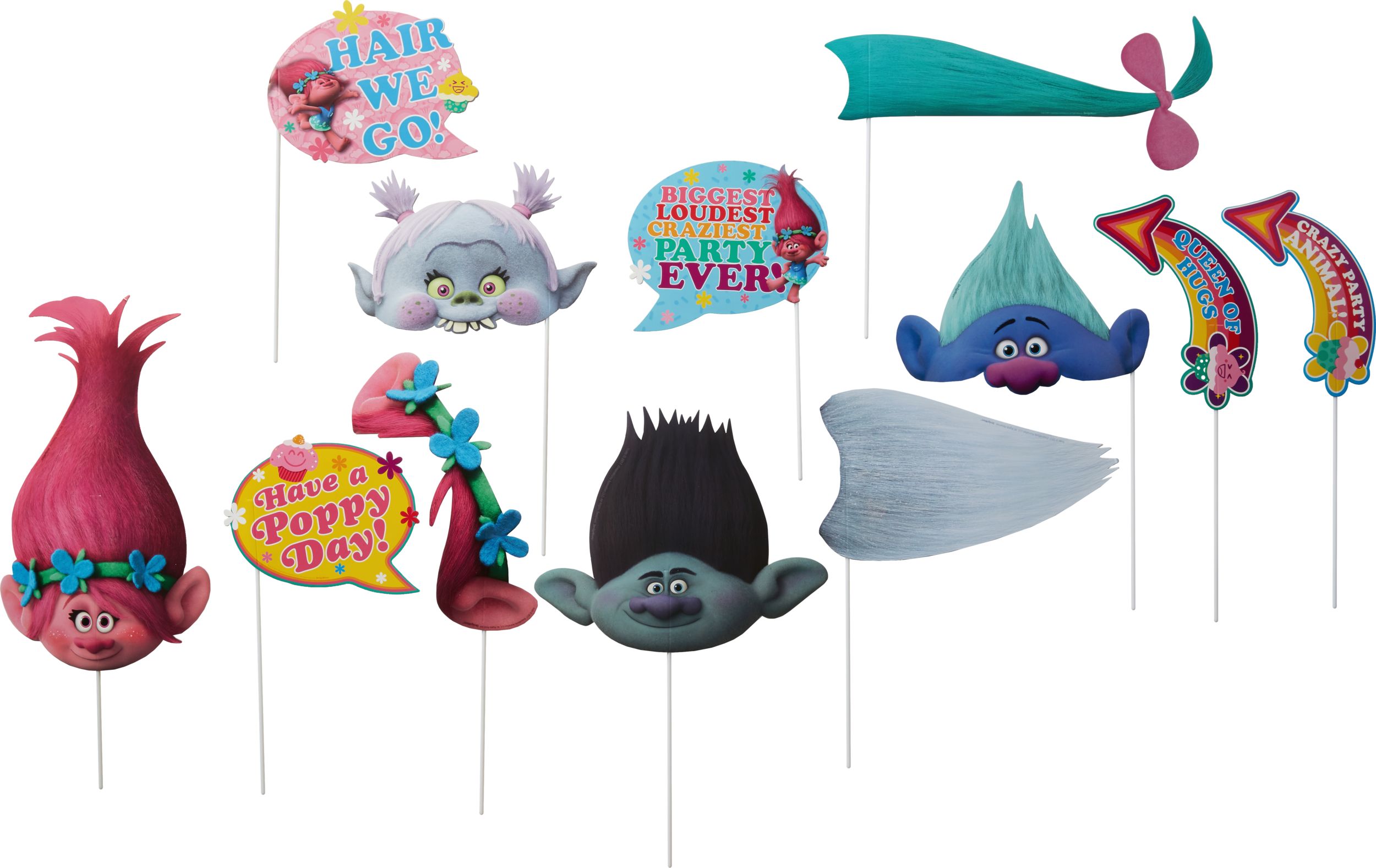 Décoration murale pour fête d'anniversaire Les Trolls avec accessoires photo Front_Flat